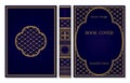 Classical book cover and spine design. Vintage ornament frames. Royal Golden and dark blue style design. Border to be printed on