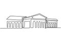 Classical building with columns in continuous one line drawing style. Typical architecture for government, court, university or