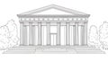 Classical Greek Temple Facade with Columns and Pediment, Line Drawing Royalty Free Stock Photo
