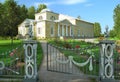 Classical building in rose garden Royalty Free Stock Photo