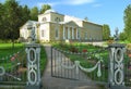 Classical building in rose garden