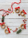 Classical Christmas wreath with red details with a copy space in the middle