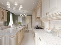 Classical design kitchen with beige and wood elements