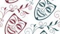 Classical Drama Masks & Floral Seamless Pattern, vector design Generative AI Royalty Free Stock Photo
