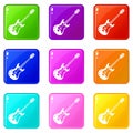 Classical electric guitar icons 9 set Royalty Free Stock Photo