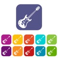 Classical electric guitar icons set flat Royalty Free Stock Photo