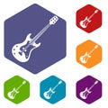 Classical electric guitar icons set hexagon Royalty Free Stock Photo