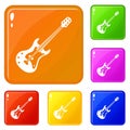 Classical electric guitar icons set vector color Royalty Free Stock Photo