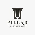 Classical elegant restaurant logo with old style pillar and fork vector icon
