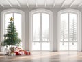 Classical empty room decorate with christmas tree 3d render Royalty Free Stock Photo