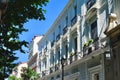 Classical facade of bright pastel colours in Chueca district downtown Madrid, Spain Royalty Free Stock Photo