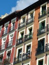 Classical facades of residential buildings in Lavapies district, downtown Madrid, Spain