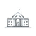 Classical government building with flag, pillars, and windows in minimalist outline design Royalty Free Stock Photo