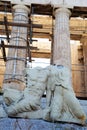 Classical Greek statue in front of Acropolis Parthenon Temple