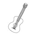 Classical guitar. Doodle style. Black and white vector illustration. The element is hand-drawn and isolated on a white background Royalty Free Stock Photo