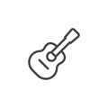 Classical guitar icon. Musical string instrument outline label. Sign for music shops, concerts, training classes. Vector