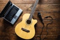 Classical guitar and microphone For musicians.