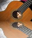 Classical guitar reflected Royalty Free Stock Photo