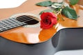 Classical guitar and rose. Royalty Free Stock Photo