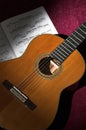 Classical guitar with sheet music Royalty Free Stock Photo