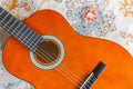 Classical guitar on rug