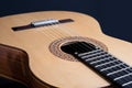 Classical guitar top isolated on black background with a beautiful mosaic rosette, view from the top side. Royalty Free Stock Photo