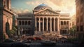 Classical and historical building with view of bustlin. Generative AI