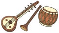 Classical Indian instruments: sitar and tabla, ethnic music, harmony, vector design Generative AI Royalty Free Stock Photo