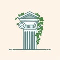 Classical Ionic Column Overgrown with Ivy Vector Royalty Free Stock Photo