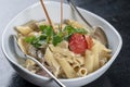 Classical Italian spaghetti with Amatriciana sauce and beef stock photo Royalty Free Stock Photo