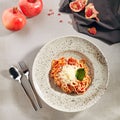 Classical Italian spaghetti with Amatriciana sauce Royalty Free Stock Photo