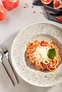 Classical Italian spaghetti with Amatriciana sauce Royalty Free Stock Photo