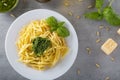 Classical italian trofie pasta with pesto sauce