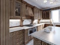 Classical kitchen in luxury home with oak wood cabinetry