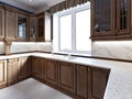 Classical kitchen in luxury home with oak wood cabinetry Royalty Free Stock Photo