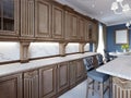 Classical kitchen in luxury home with oak wood cabinetry Royalty Free Stock Photo