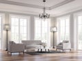 Classical living room with nature view 3d render
