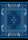 Vintage carpet with ethnic ornament in blue and bluish shades