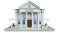 Classical and monumental bank building with the street elements on a piece of ground Royalty Free Stock Photo