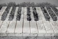 Classical music background art photo double exposure of piano keys and winter landscape