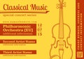 Classical music concert violin horizontal music flyer template