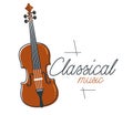 Classical music emblem or logo vector flat style illustration isolated, cello logotype for recording label or festival or musical