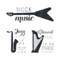 Classical Music Free Concert, Jazz Festival, Rock Music Hand Drawn Grunge Vector Illustration Royalty Free Stock Photo