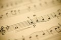 Classical music -notes on yellowed vintage paper Royalty Free Stock Photo