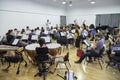 Classical music orchestra rehearsing