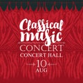 Classical music poster with red stage curtains