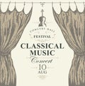 Classical music poster with violin and curtains