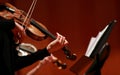 Classical music. Violinists in concert. Stringed, violinist. Closeup of musician playing the violin during a symphony