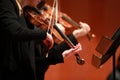 Classical music. Violinists in concert. Stringed, violinist.Closeup of musician playing the violin during a symphony