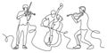 Classical musicians one line drawing. Minimalism vector illustration of cello, violin player. Single hand drawn sketch vector